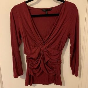 BCBG medium quarter sleeve woven v-neck top
